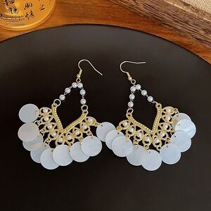 Elegant Gold and White Chandelier Earrings